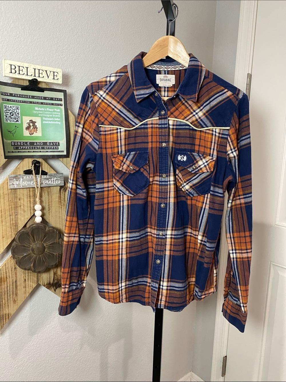 Shyanne Navy & Rust Plaid Western Button-Down Shirt